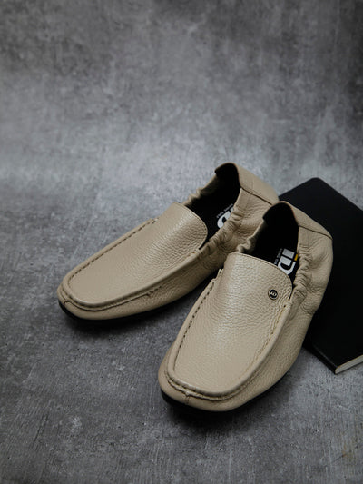Men's Beige Elastic Collered Snug Fit Slip On (ID3057)-Loafers - iD Shoes
