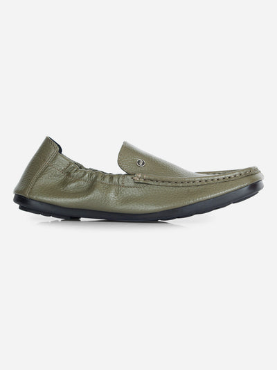 Men's Olive Elastic Collered Snug Fit Slip On (ID3057)-Loafers - iD Shoes