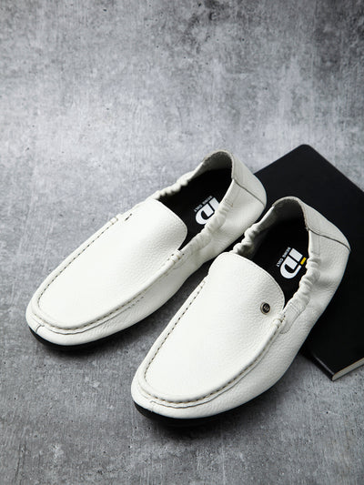Men's White Elastic Collered Snug Fit Slip On (ID3057)-Loafers - iD Shoes