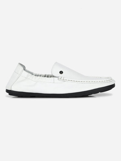 Men's White Elastic Collered Snug Fit Slip On (ID3057)-Loafers - iD Shoes