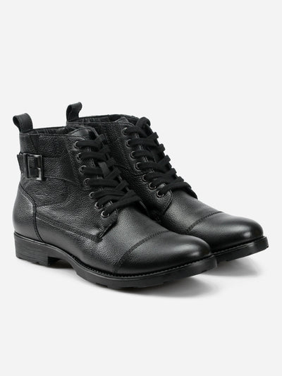 Men's Black Leather Derby Boot (ID1102)-Boots - iD Shoes