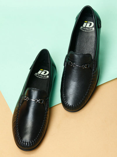 Men's Black Moc Toe Formal Loafer (ID1107)-Loafers - iD Shoes