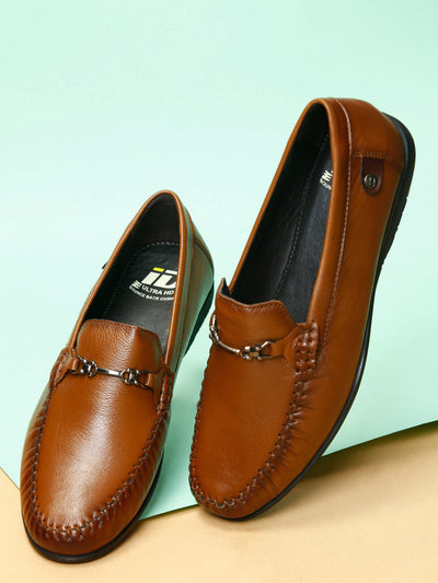 Men's Tan Moc Toe Semi Formal Loafer (ID1107)-Loafers - iD Shoes