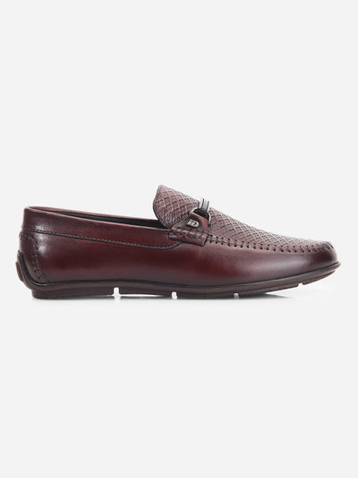 Men's Wine Textured Round Toe Slip On (ID1160)-Loafers - iD Shoes