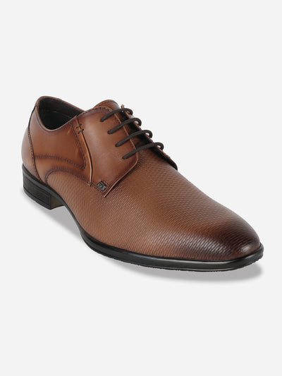 Men's Tan Embossed Pattern Regular Toe Lace Up Formal (ID2100)-Formals - iD Shoes