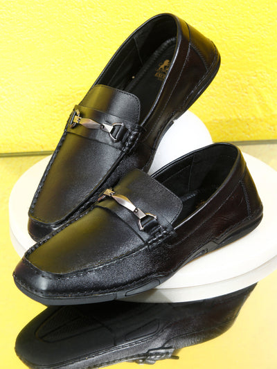 Men's Black Metal Trim Formal Slip On (ID2144)-Loafers - iD Shoes