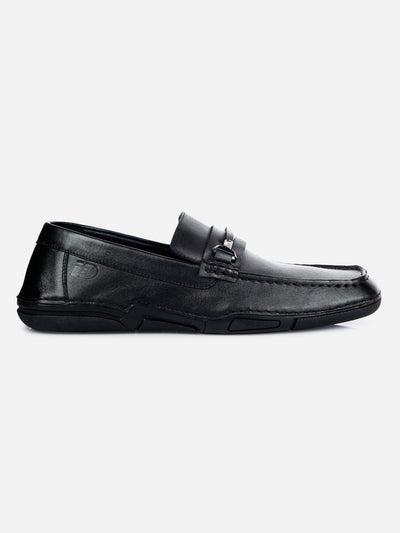 Men's Black Metal Trim Formal Slip On (ID2144)-Loafers - iD Shoes