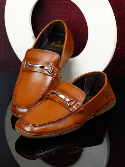 Men's Tan Metal Trim Formal Slip On (ID2144)-Loafers - iD Shoes