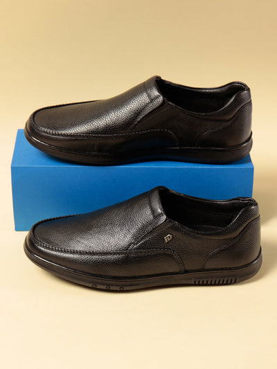 Men's Black Regular Moc Toe Slip On Semi Formal (ID2149)-Formals - iD Shoes