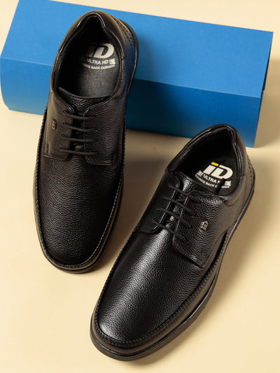 Men's Black Regular Moc Toe Lace Up Semi Formal (ID2150)-Formals - iD Shoes