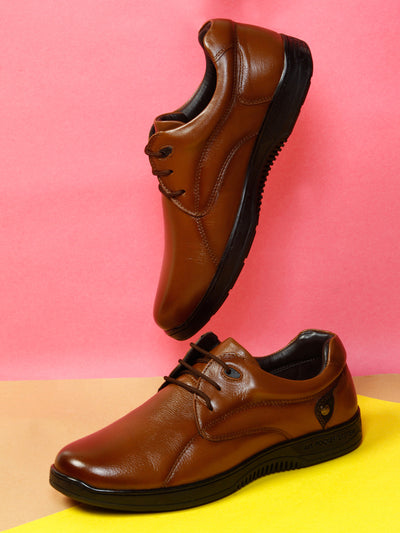 Men's Tan Round Toe Lace Up Semi Formal (ID2167)-Formals - iD Shoes