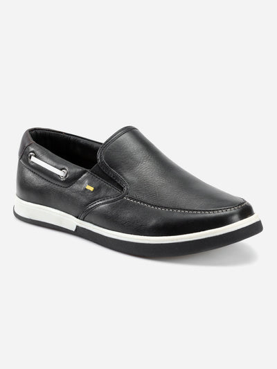 Men's Black Plain Toe Slip On Casual (ID3035)-Casuals - iD Shoes