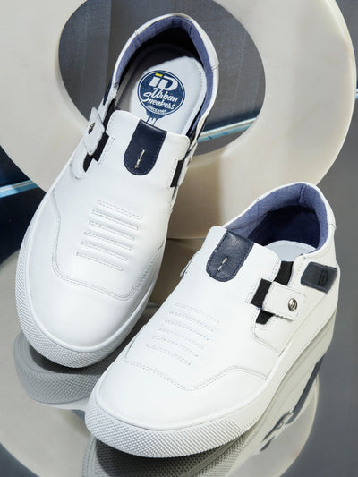Men's White Slip On Sneaker (ID3050)-Sneakers - iD Shoes