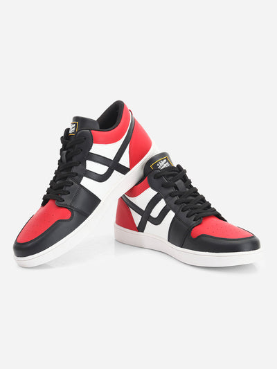 Men's Red Black Lace Up Mid Ankle Sneaker (ID3071)-Sneakers - iD Shoes