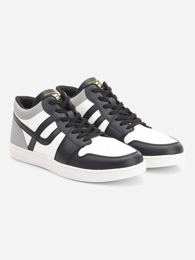 Men's White Black Lace Up Mid Ankle Sneaker (ID3071)-Sneakers - iD Shoes