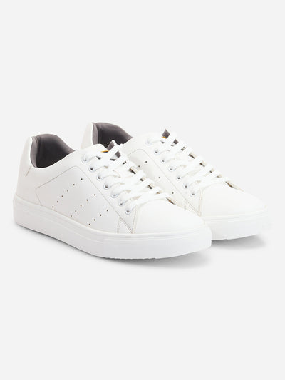 Men's White Soft Textured Lace Up Sneaker (ID3075)-Sneakers - iD Shoes