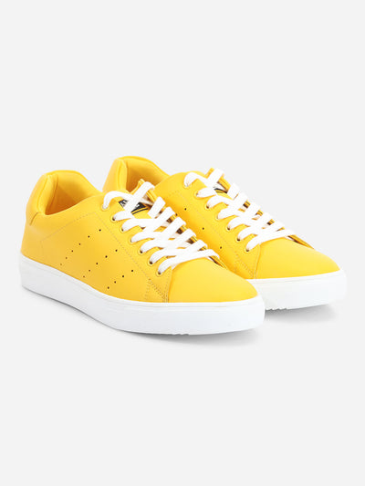 Men's Yellow Soft Textured Lace Up Sneaker (ID3075)-Sneakers - iD Shoes