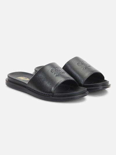 Men's Black Leather Casual Slides (ID4210)-Sandal / Slipper - iD Shoes
