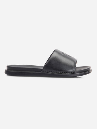 Men's Black Leather Casual Slides (ID4210)-Sandals/Slippers - iD Shoes