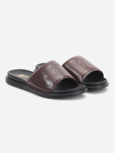 Men's Wine Leather Casual Slides (ID4210)-Sandal / Slipper - iD Shoes