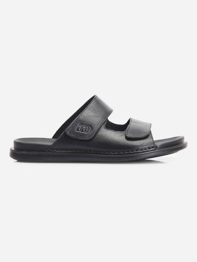 Men's Black Leather Casual Slip On Sandal (ID4211)-Sandals/Slippers - iD Shoes