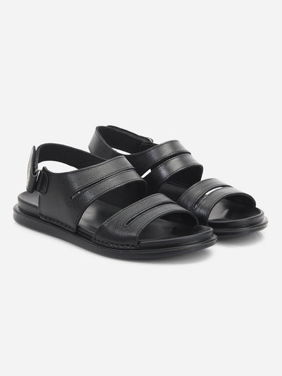 Men's Black Soft Padded Leather Sandal (ID4212)-Sandal / Slipper - iD Shoes