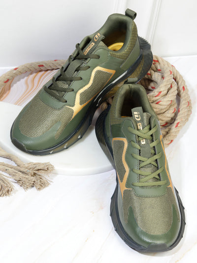 Men's Olive Translucent Sole Sneaker (ID7515)-Sneakers - iD Shoes