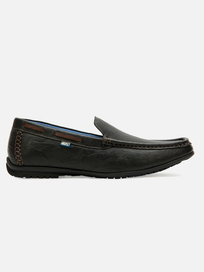 Men's Charcoal Black Moc Toe Casual Loafer (IX1014)-Loafers - iD Shoes