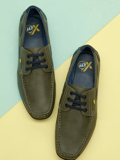 Men's Olive Lace Up Casual Boat Shoe (IX1015)-Casuals - iD Shoes