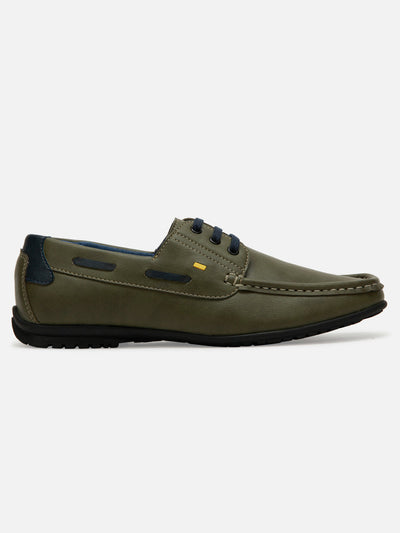 Men's Olive Lace Up Casual Boat Shoe (IX1015)-Casuals - iD Shoes