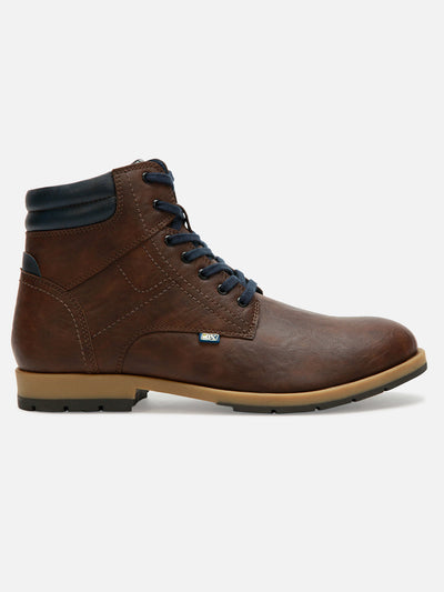 Men's Brown Round Toe High Top Boot (IX1022)-Boots - iD Shoes