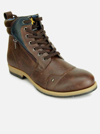 Men's Brown Round Toe High Top Boot (IX1036)-Boots - iD Shoes
