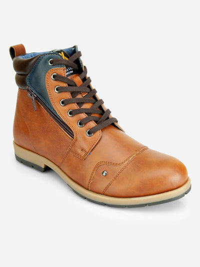 Men's Tan Round Toe High Top Boot (IX1036)-Boots - iD Shoes