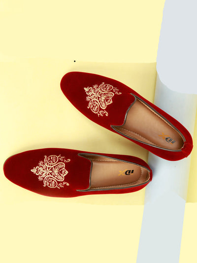 Men's Maroon Embroidery Slip On Casual (IX1046)-Casuals - iD Shoes