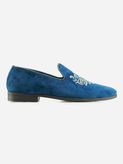 Men's Blue Embroidery Slip On Casual (IX1046)-Casuals - iD Shoes