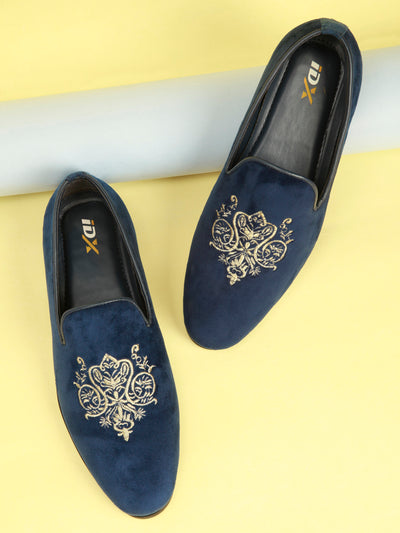 Men's Blue Embroidery Slip On Casual (IX1046)-Casuals - iD Shoes
