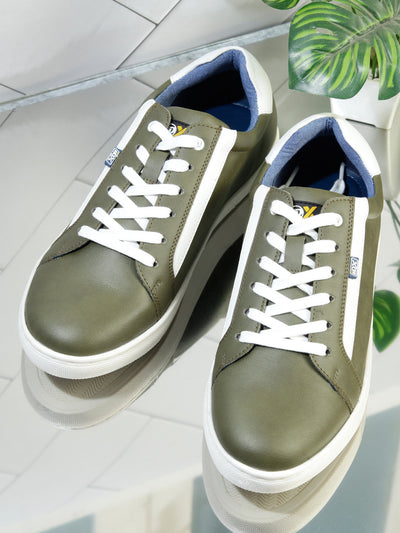 Men's Olive Lace Up Smart Casual Sneaker (IX1058)-Sneakers - iD Shoes