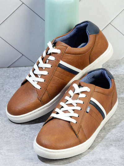 Men's Tan Lace Up Smart Casual Sneaker (IX1059)-Sneakers - iD Shoes