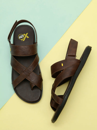 Men's Brown Cross Strap Casual Sandals (IX5002)-Sandals/Slippers - iD Shoes