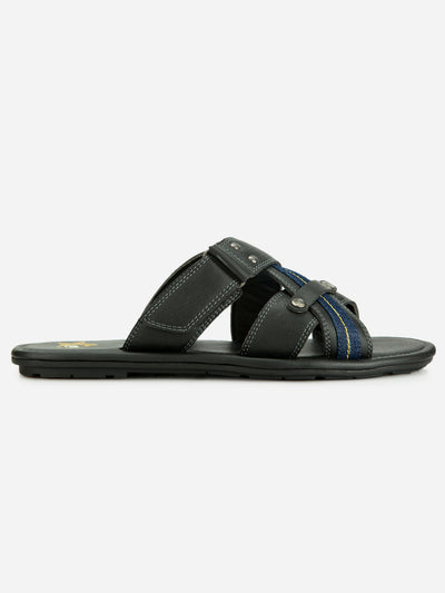 Men's Black Slip On Sandal (IX5008)-Sandals/Slippers - iD Shoes