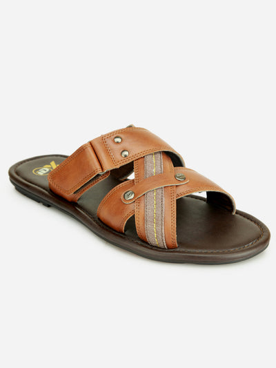 Men's Tan Slip On Sandal (IX5008)-Sandals/Slippers - iD Shoes