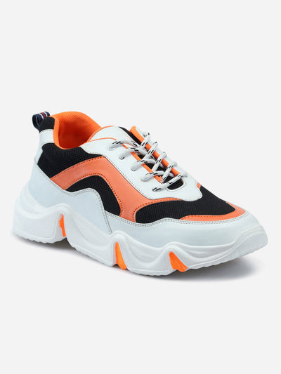Men's Orange Lace Up Sneaker (IX7126)-Sneakers - iD Shoes
