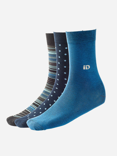 Men Pack of 3 Assorted Blue Socks-Socks - iD Shoes